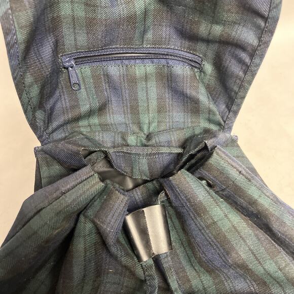 Vintage Tommy Hilfiger Spell Out Drawstring Cinch Backpack Navy Blue Green Plaid - Picture 6 of 9